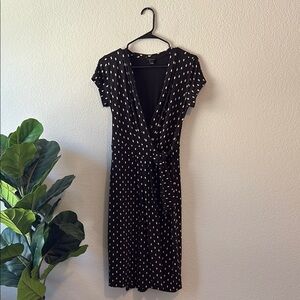 Ann Taylor Black Midi wrap Dress with White print size 2